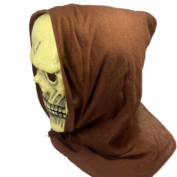 Halloween Skull Mask With Brown Hood Full Face Cover Adult Size - Picture 5 of 8